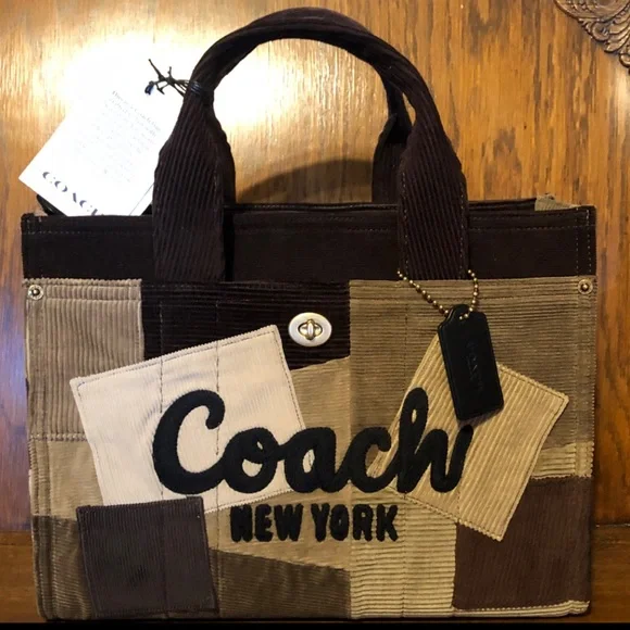 NWT-Coach-Repurposed Corduroy-Cargo Tote Bag-Maple Color-Patchwork Designs - Picture 2 of 16